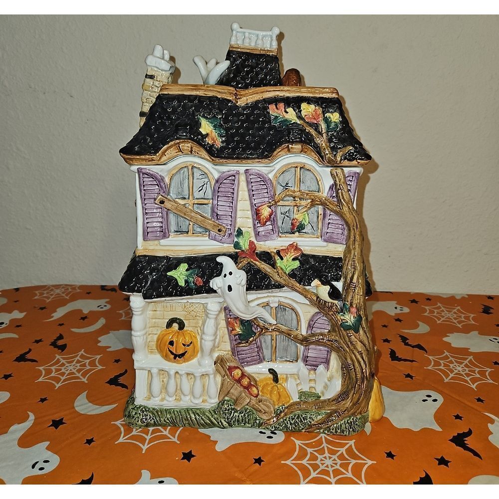 VNTG Fitz & Floyd LARGE Halloween Harvest Haunted House Cookie Jar